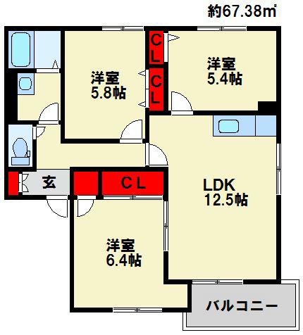 アネシス高尾台C棟(3LDK/2階)の間取り写真
