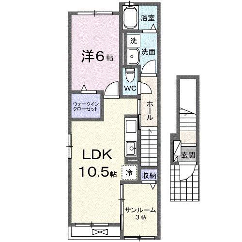 シュライン(1LDK/2階)の間取り写真