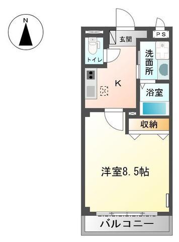 フルールにしの台(1K/2階)の間取り写真