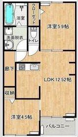AFC RESIDENCE 鳥之瀬(2LDK/2階)の間取り写真
