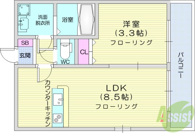 南鍛冶町AP C棟(1LDK/2階)の間取り写真