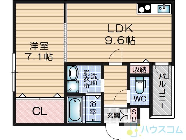 ベルリッジ岸辺 B(1LDK/1階)の間取り写真