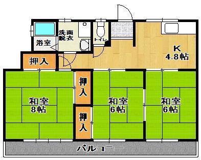 サンハイツ昭和(3K/2階)の間取り写真