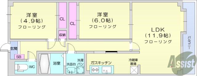グレンパレスOKINOⅡ(2LDK/1階)の間取り写真
