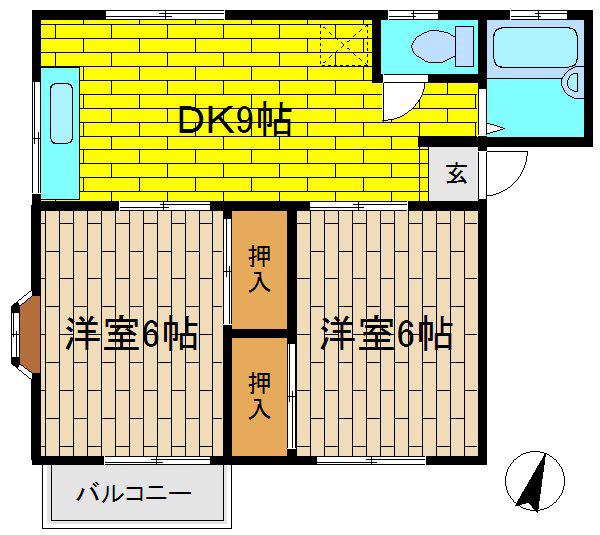 グレースマイン坂戸(2DK/1階)の間取り写真