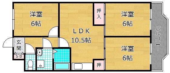 グランデール中宮(3LDK/3階)の間取り写真