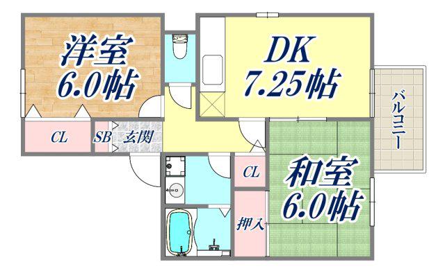 ビバーチェ須磨(2DK/1階)の間取り写真