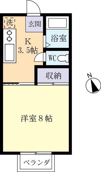 アサノサンハイツC(1K/2階)の間取り写真