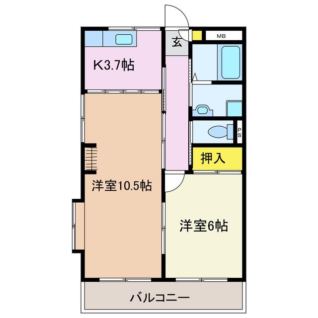 ミドルヴィレッジ(2DK/2階)の間取り写真