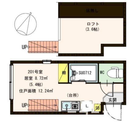 ハーモニーステージ上北沢(ワンルーム/2階)の間取り写真