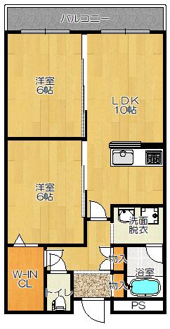 ディアコート忍ヶ丘(2LDK/3階)の間取り写真