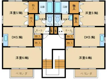レスポワールC棟(2DK/2階)の間取り写真
