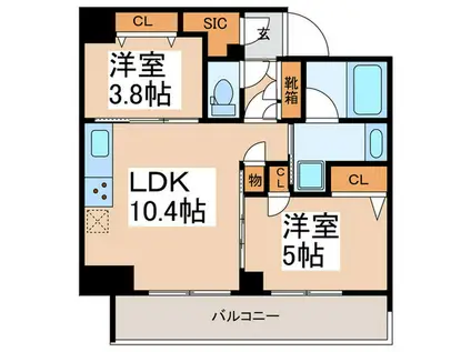 コスモグラシア蔵前(2LDK/5階)の間取り写真