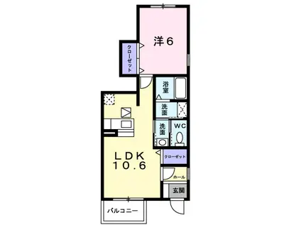 トワニ-・K III棟(1LDK/1階)の間取り写真