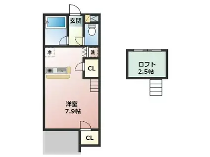 セザンヌ大岩2(ワンルーム/1階)の間取り写真