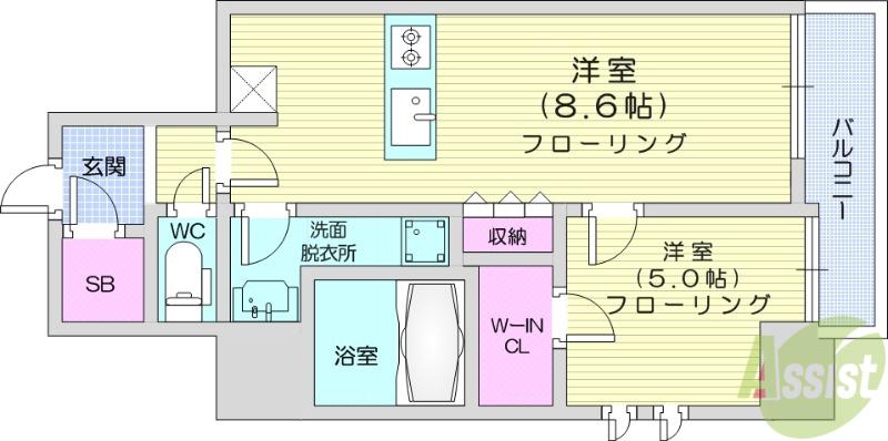 シーズンフラッツ青葉通一番町(1LDK/10階)の間取り写真