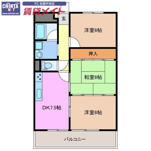 エスポア21(3DK/3階)の間取り写真