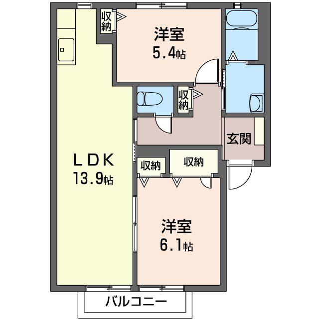 関ハイツ(2LDK/2階)の間取り写真