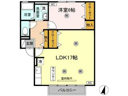 ユーステージC棟(1LDK/2階)の間取り写真