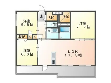 クレール矢賀駅前(3LDK/1階)の間取り写真