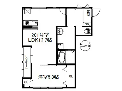 アリエス久留米東(1LDK/2階)の間取り写真
