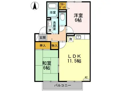 ヴェールヴィルⅡ C棟(2LDK/1階)の間取り写真