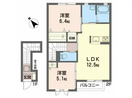メープルコート萩洗(2LDK/2階)の間取り写真