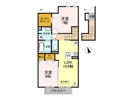 ESTASIA B棟(2LDK/2階)の間取り写真