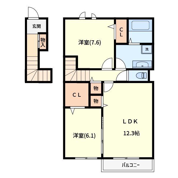 TAKE-2(2LDK/2階)の間取り写真