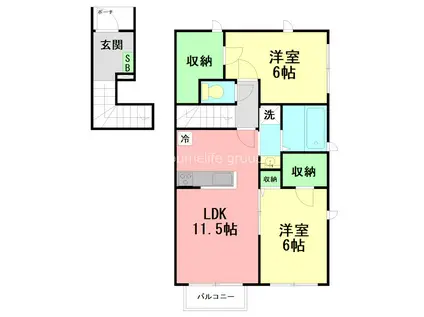 アメニティー厚木市林4丁目アパート(2LDK/2階)の間取り写真