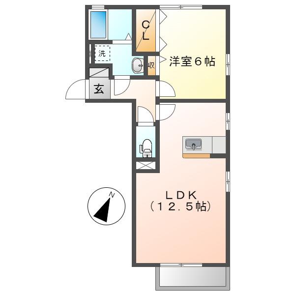 フラワーA棟(1LDK/1階)の間取り写真