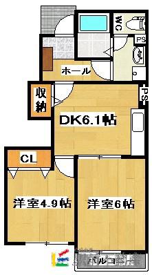 シャン バティールB(2DK/1階)の間取り写真