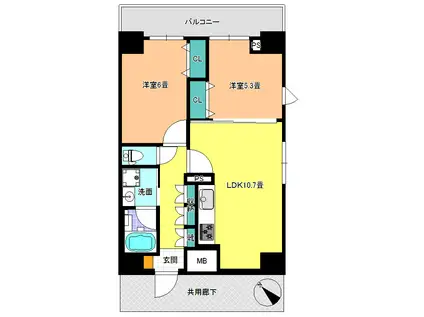 シャルマンボヌール(2LDK/7階)の間取り写真