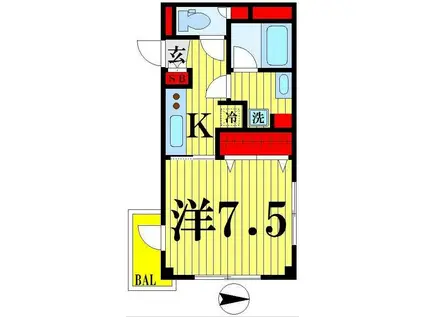 ヴェルドミール(1K/2階)の間取り写真