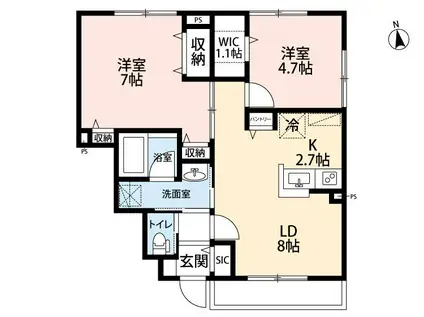 ソワン小手指(2LDK/1階)の間取り写真