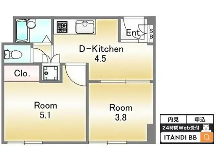 中野東豊マンション(2DK/2階)の間取り写真