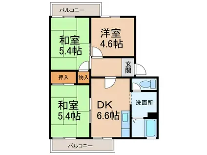 JR和歌山線 打田駅 徒歩5分 2階建 築35年(3DK/2階)の間取り写真