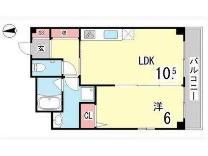 ルセーヌ森北(1LDK/2階)の間取り写真