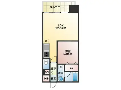 プレジオ三国EURO(1LDK/12階)の間取り写真