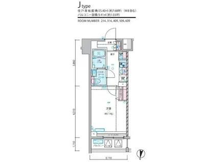 ジェノヴィア練馬春日町スカイガーデン(1K/3階)の間取り写真