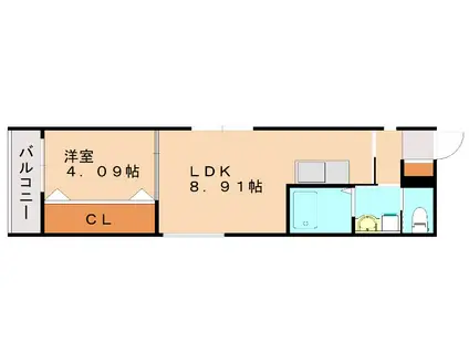 フェリシア馬出アバンザ(1LDK/2階)の間取り写真
