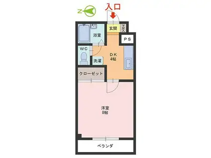 グランヴェール乾徳(1DK/4階)の間取り写真