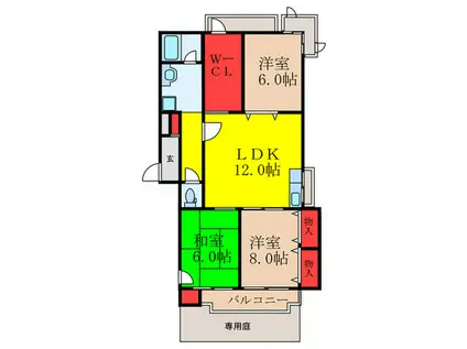 サンシャイン茨木PARTII(3LDK/1階)の間取り写真