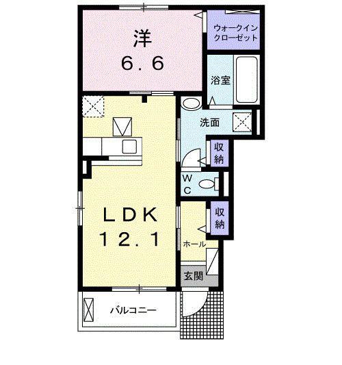 ラックフィールドB(1LDK/1階)の間取り写真