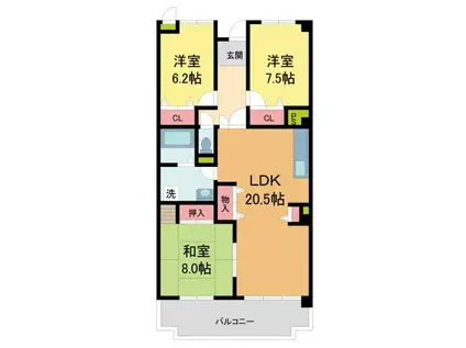 夙川リンデンハイム(3LDK/6階)の間取り写真