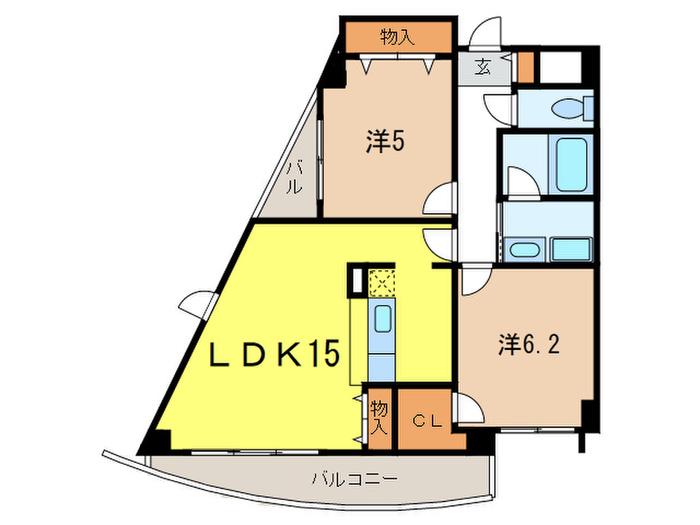 カーサコモド芦屋(2LDK/2階)の間取り写真