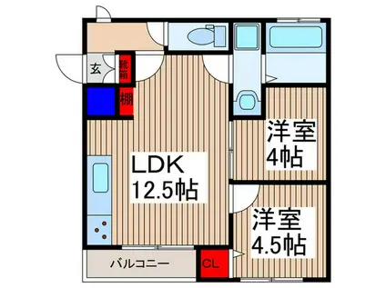 ヴィレッジマウンテンA(2LDK/1階)の間取り写真