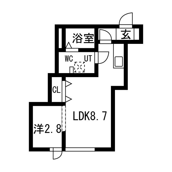 メリディアン白鳥(1LDK/2階)の間取り写真
