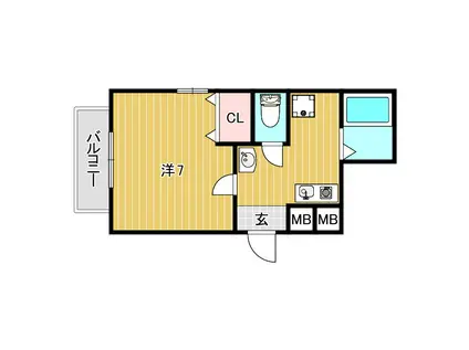 シャトー甲子園(1K/2階)の間取り写真
