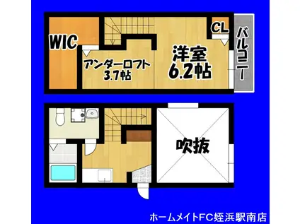 34-倶楽部ハウス“N”(ワンルーム/2階)の間取り写真